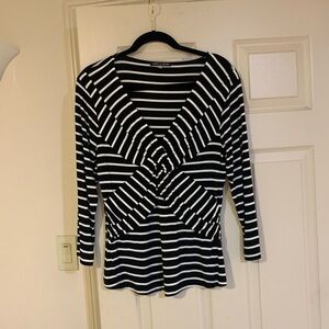 Cable and Guage Black and White Striped Women's Top sz L